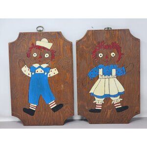 Raggedy Ann & Andy Hand-Painted Vintage Wooden Wall‎ Plaques